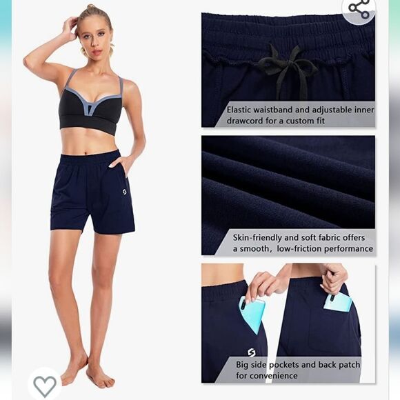 Spowind Navy Blue Women's Cotton Elastic Shorts With Pockets NWT Size S - Picture 5 of 9